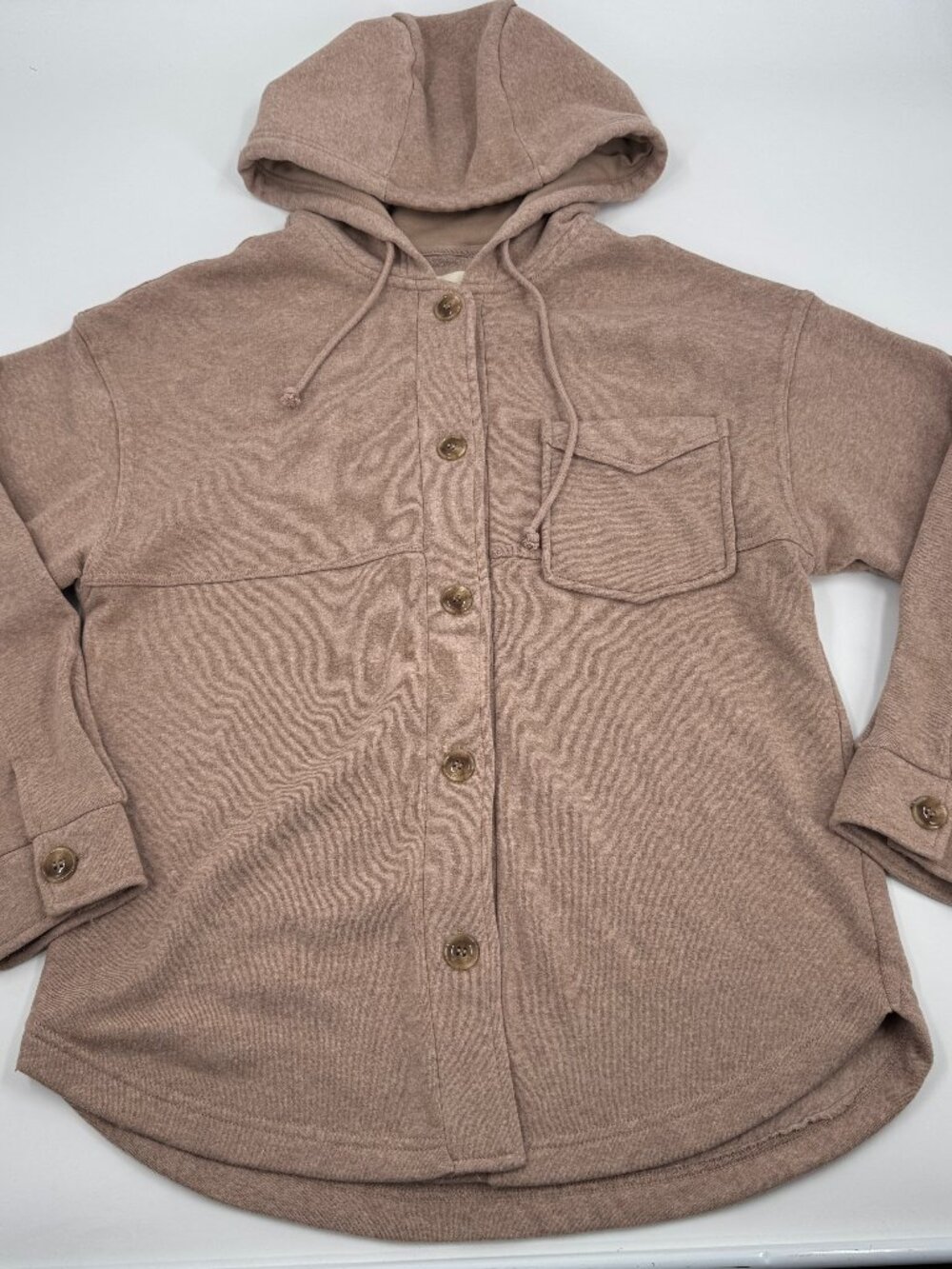 Thread & Supply Hooded Shacket Womens Medium Clove Heather Fleece Lined Button U